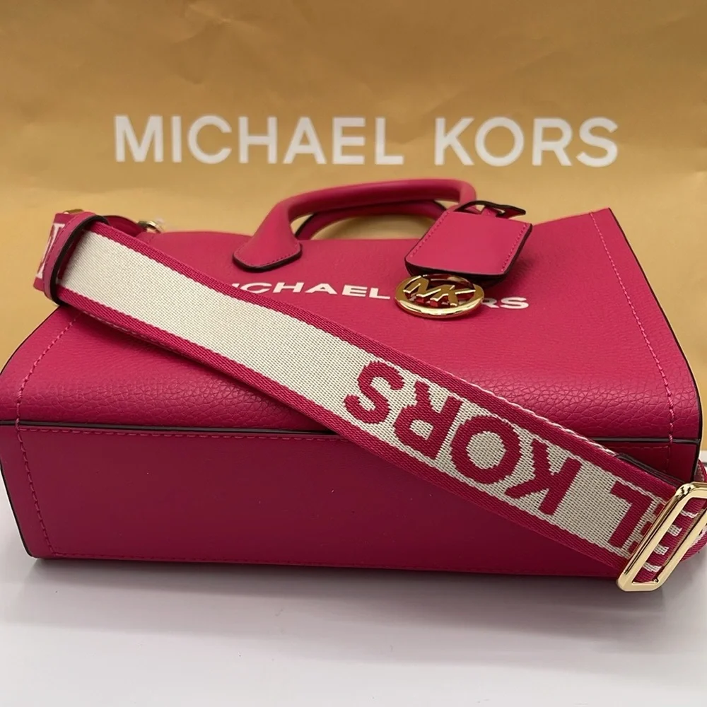 MICHAEL KORS Mirella Small Pebbled Leather Crossbody Bag Tote Electric Pink